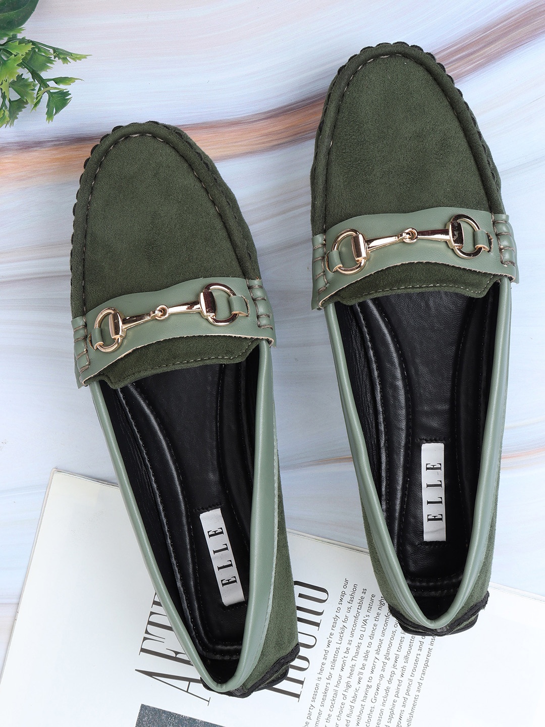 

ELLE Women Olive Green Solid Loafers