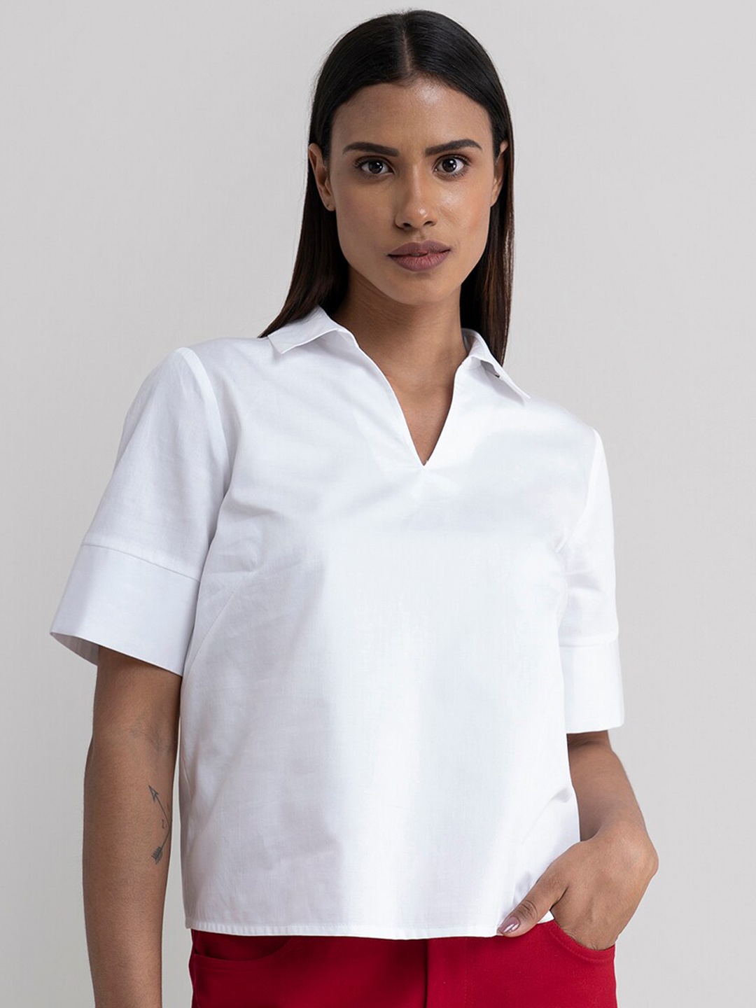 

FableStreet White Shirt Style Top