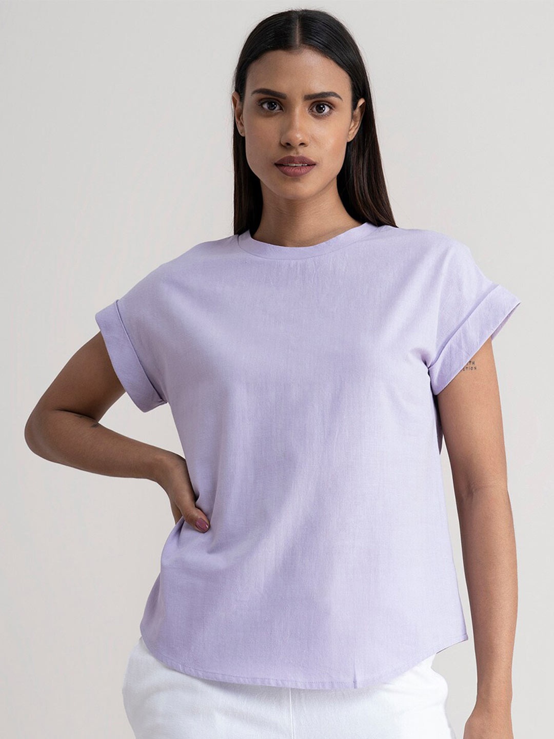 

FableStreet Lavender Solid Extended Sleeves Linen Top