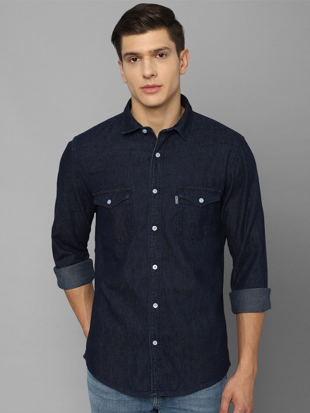 

Louis Philippe Jeans Men Navy Blue Slim Fit Casual Shirt
