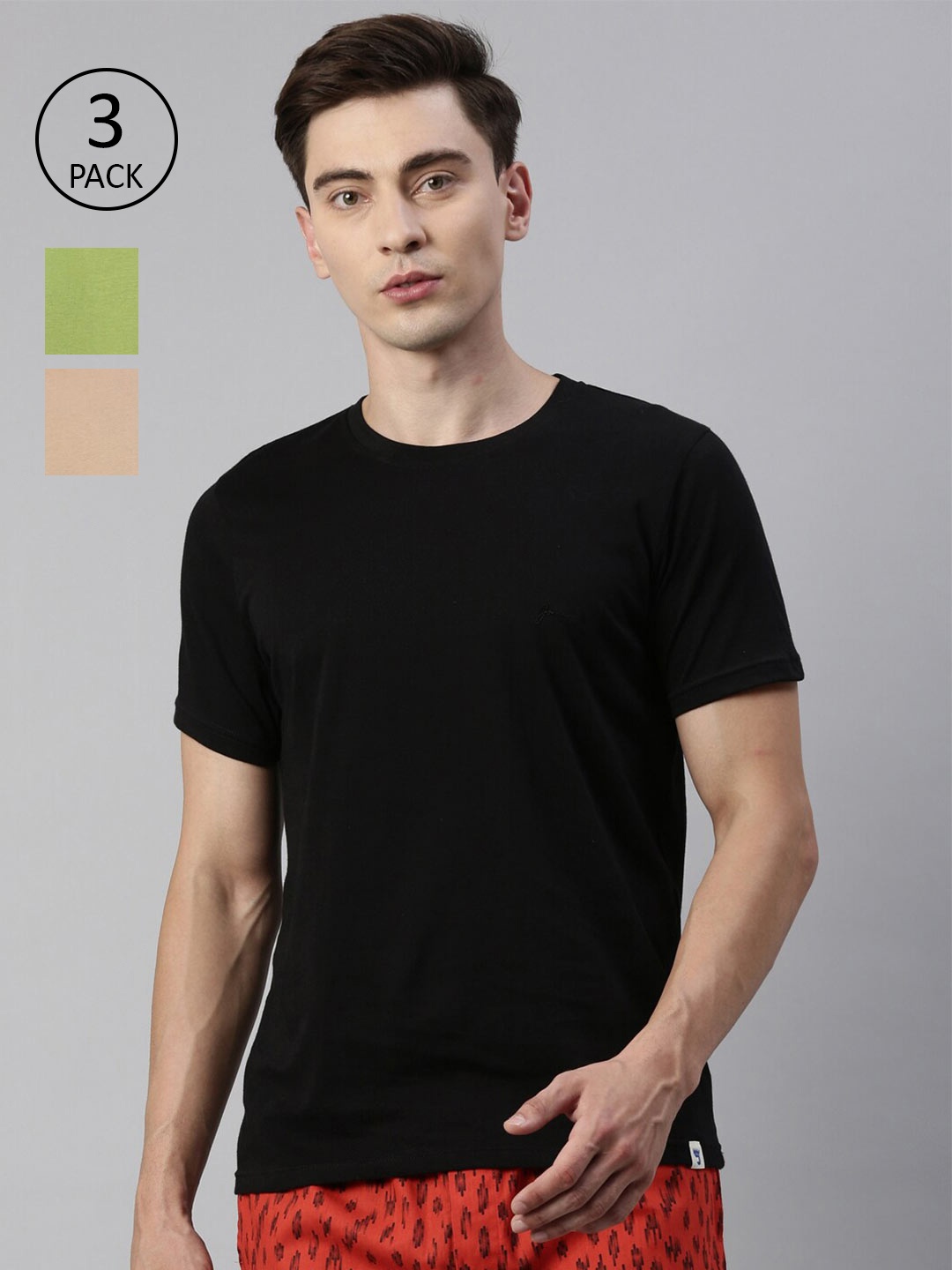 

Joven Men Black & Olive Green Bio Finish Slim Fit T-shirt Pack Of 3