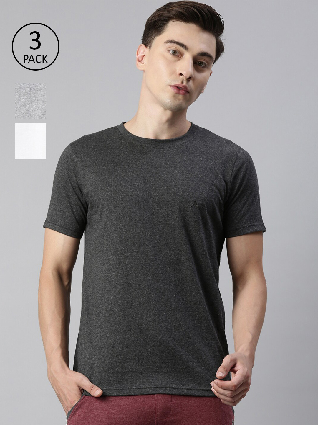 

Joven Men Pack of 3 Grey & White Bio Finish Slim Fit T-shirt