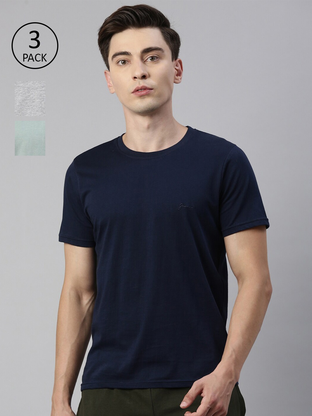 

Joven Men Pack of 3 Bio Finish Slim Fit T-shirt, Navy blue