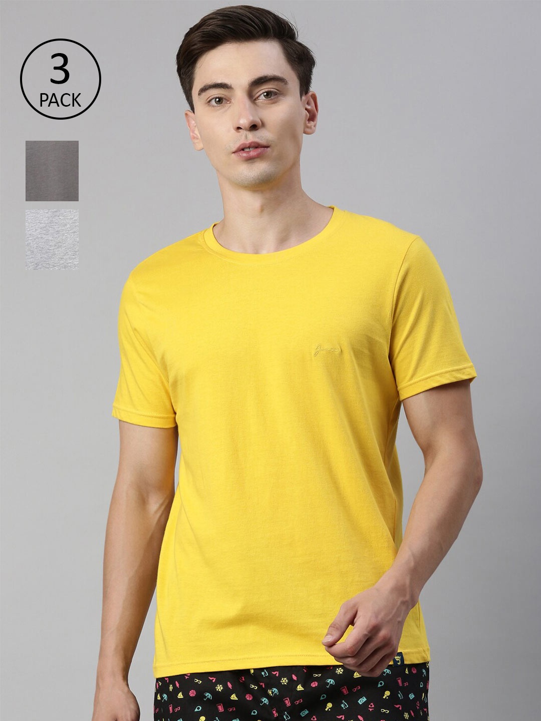 

Joven Men Multicoloured Pack Of 3 Slim Fit T-shirt, Multi