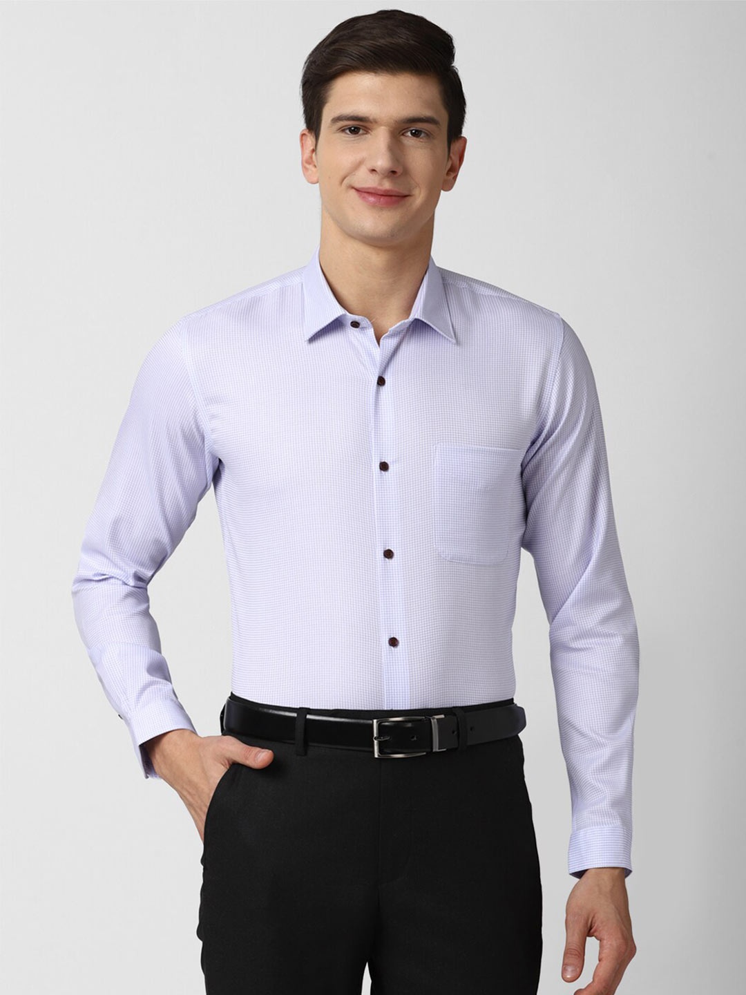 

Peter England Men Blue Slim Fit Micro Checks 100% Cotton Formal Shirt