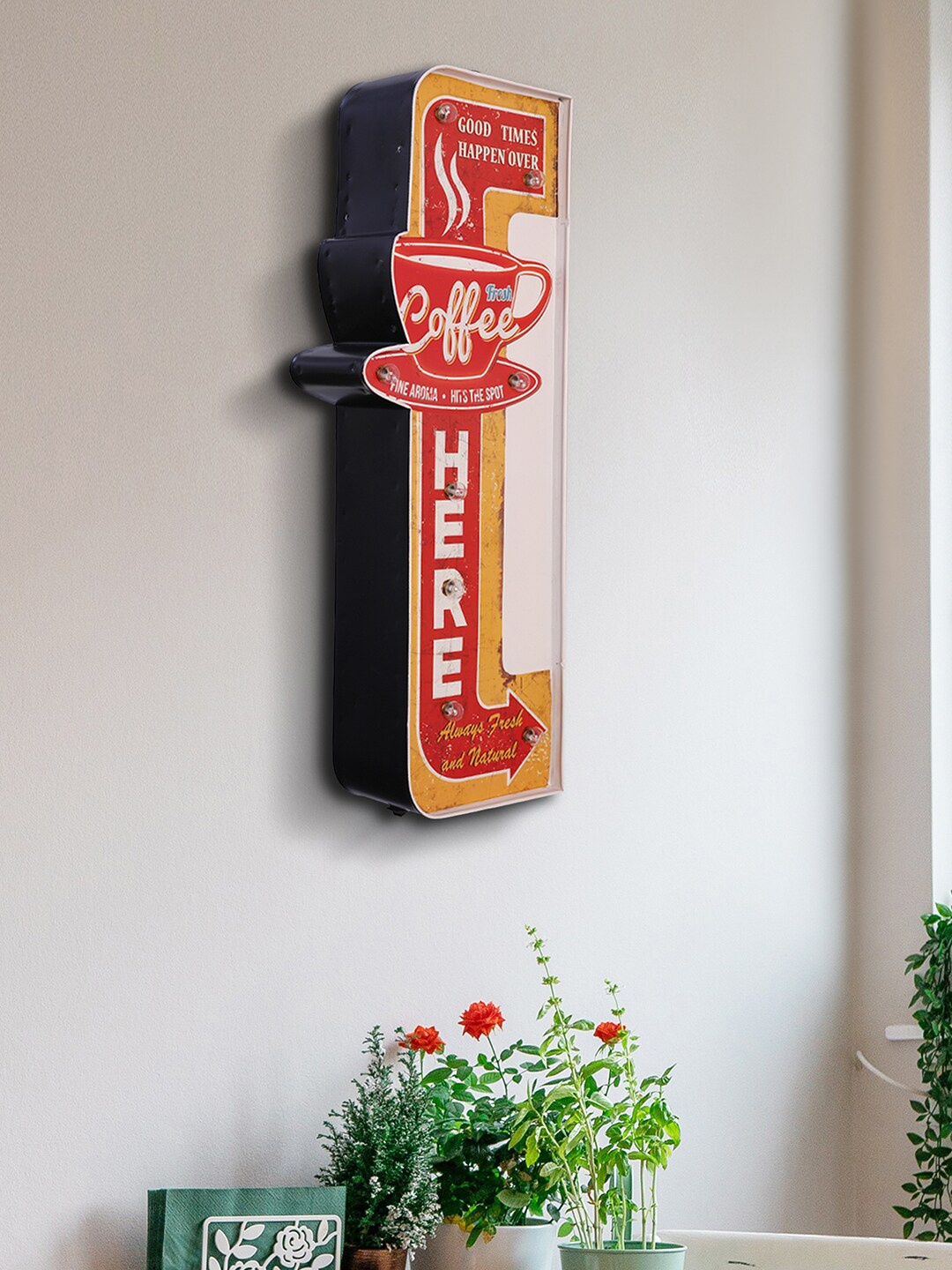 

HomeTown Red & White Printed Coffee Led Metal Wall Decor