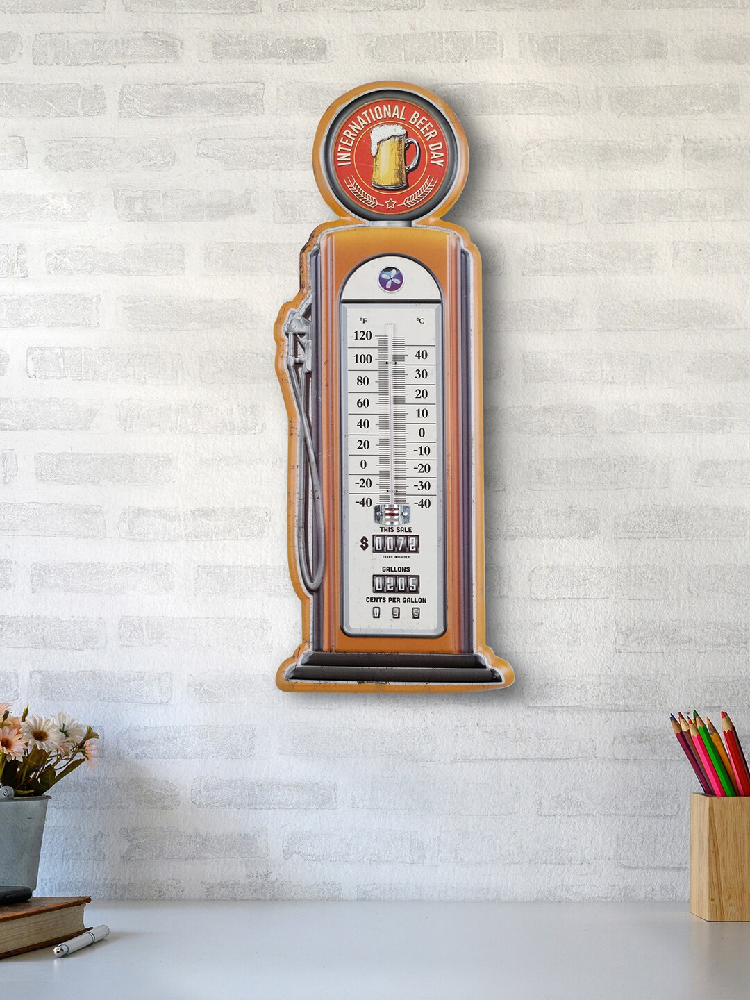 

HomeTown Mustard Yellow Route66 Petrol Pump Metal Wall Decor