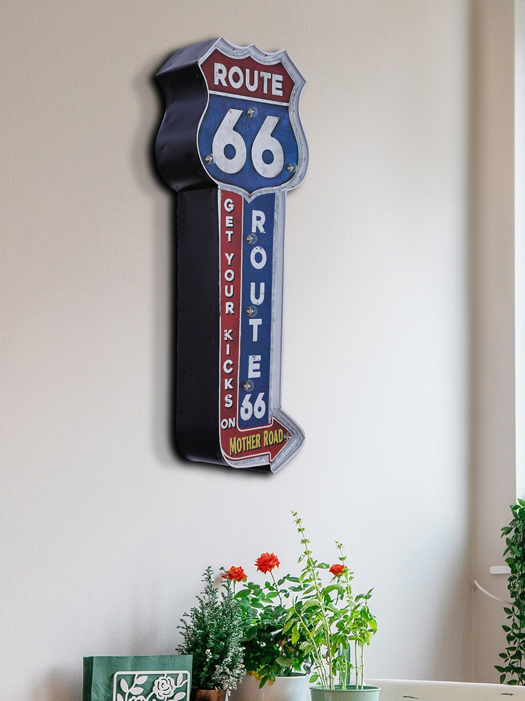

HomeTown Blue & Red Route66 Get Your Kick Led Metal Wall Dcor