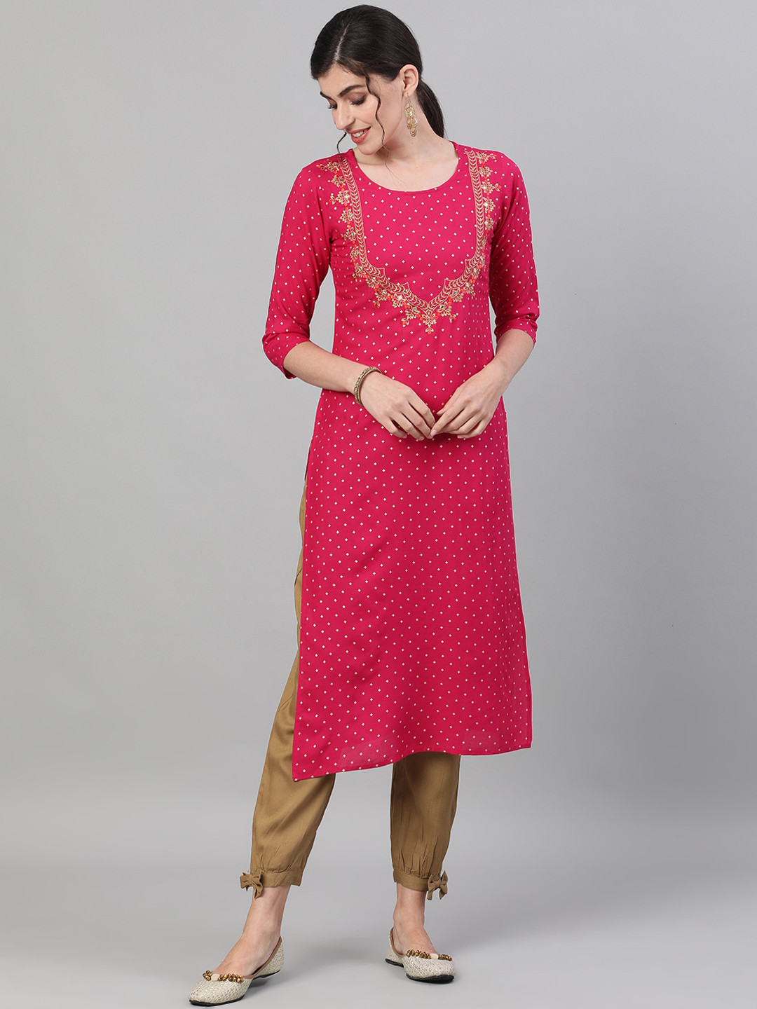 

GULMOHAR JAIPUR Women Pink Printed Thread Work Kurta