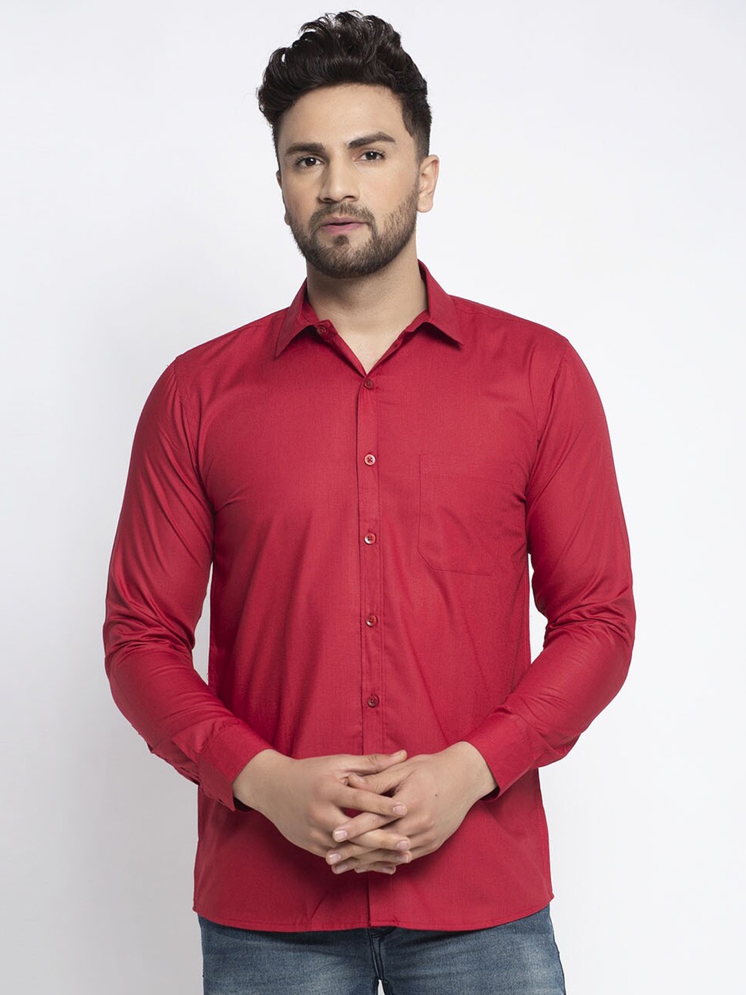 

JAINISH Men Maroon Solid Comfort Casual Pure Cotton Shirt