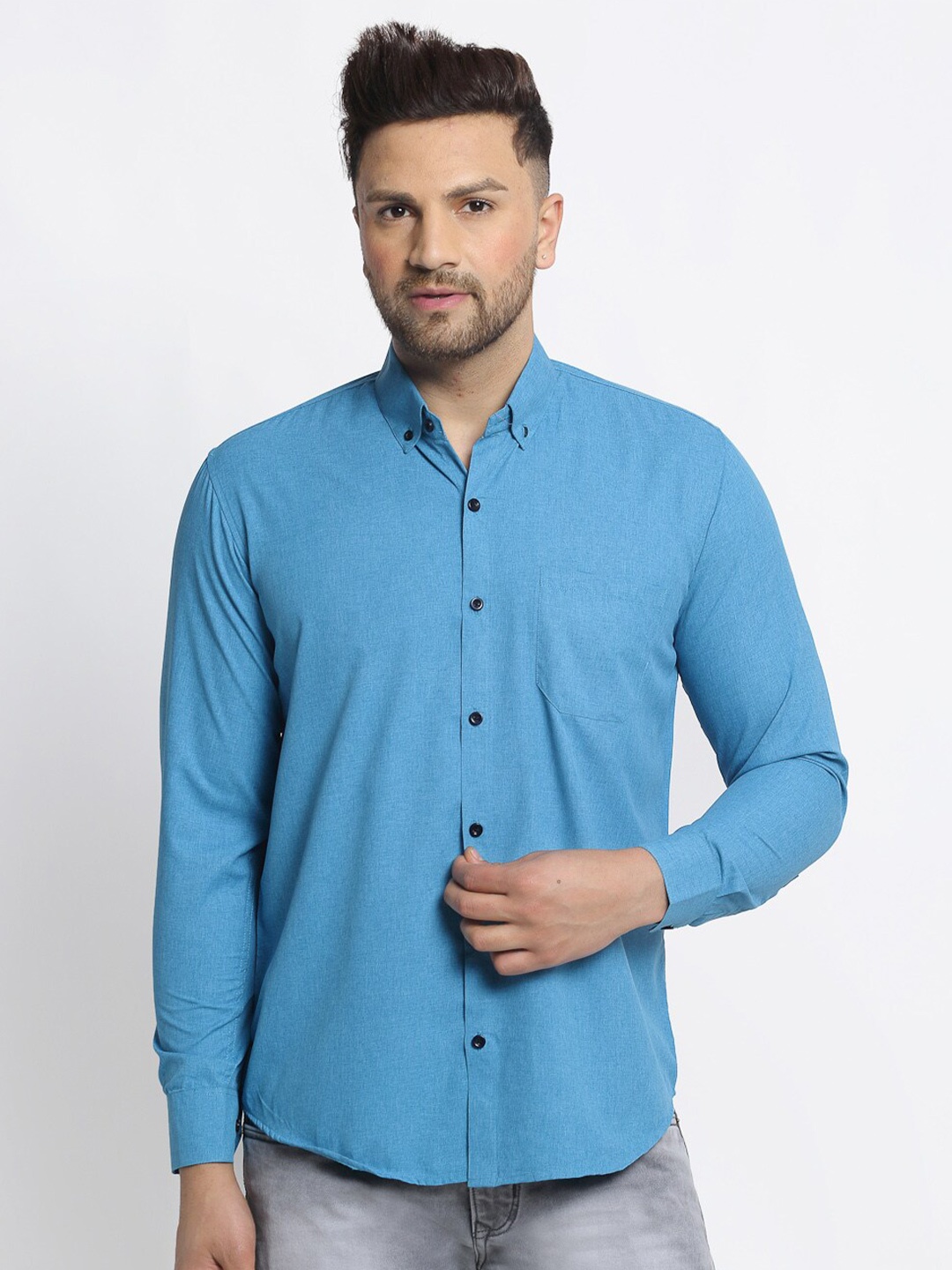 

JAINISH Men Turquoise Blue Solid Cotton Comfort Casual Shirt