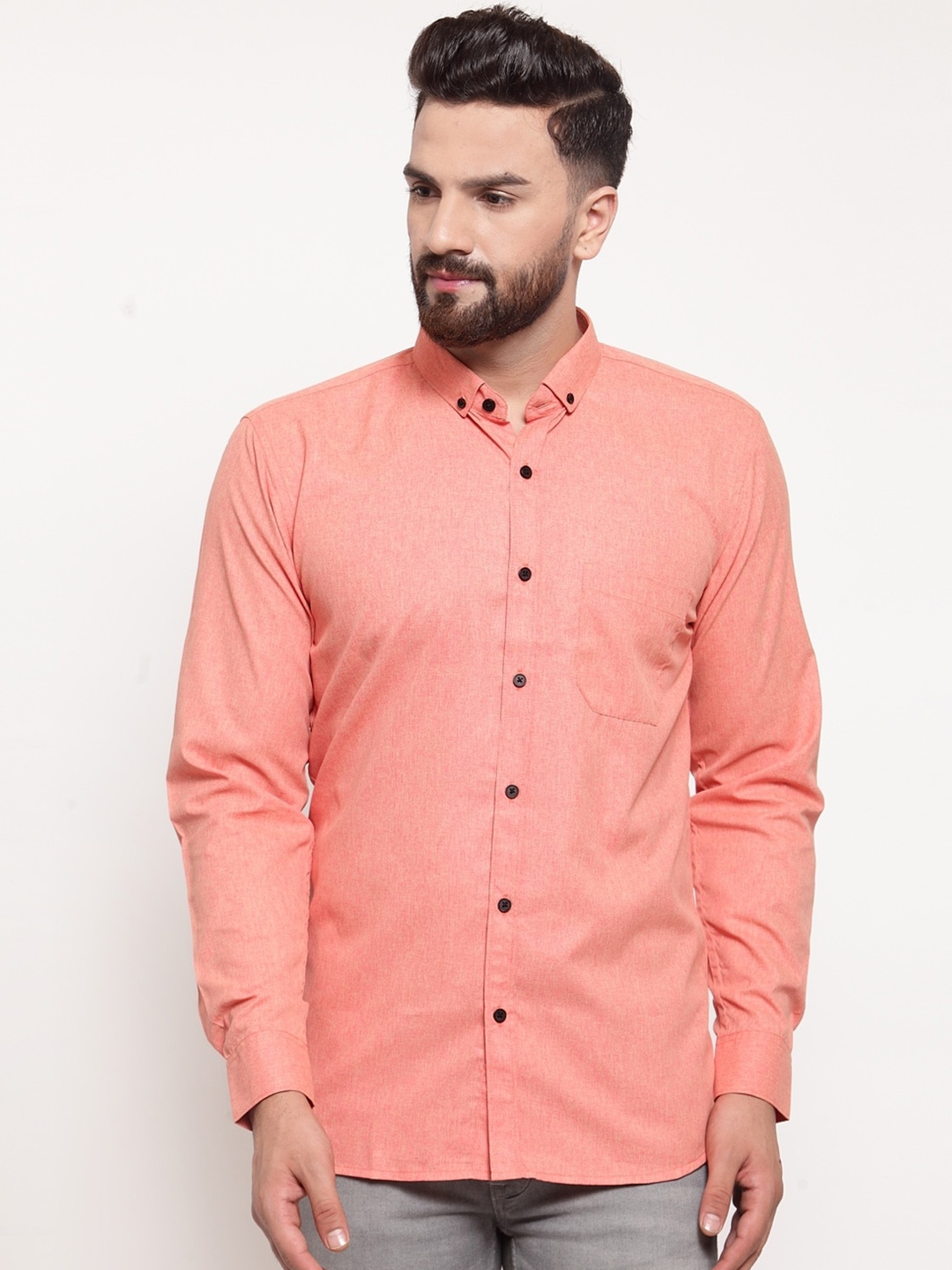 

JAINISH Men Peach-Coloured Comfort 100% Cotton Casual Shirt