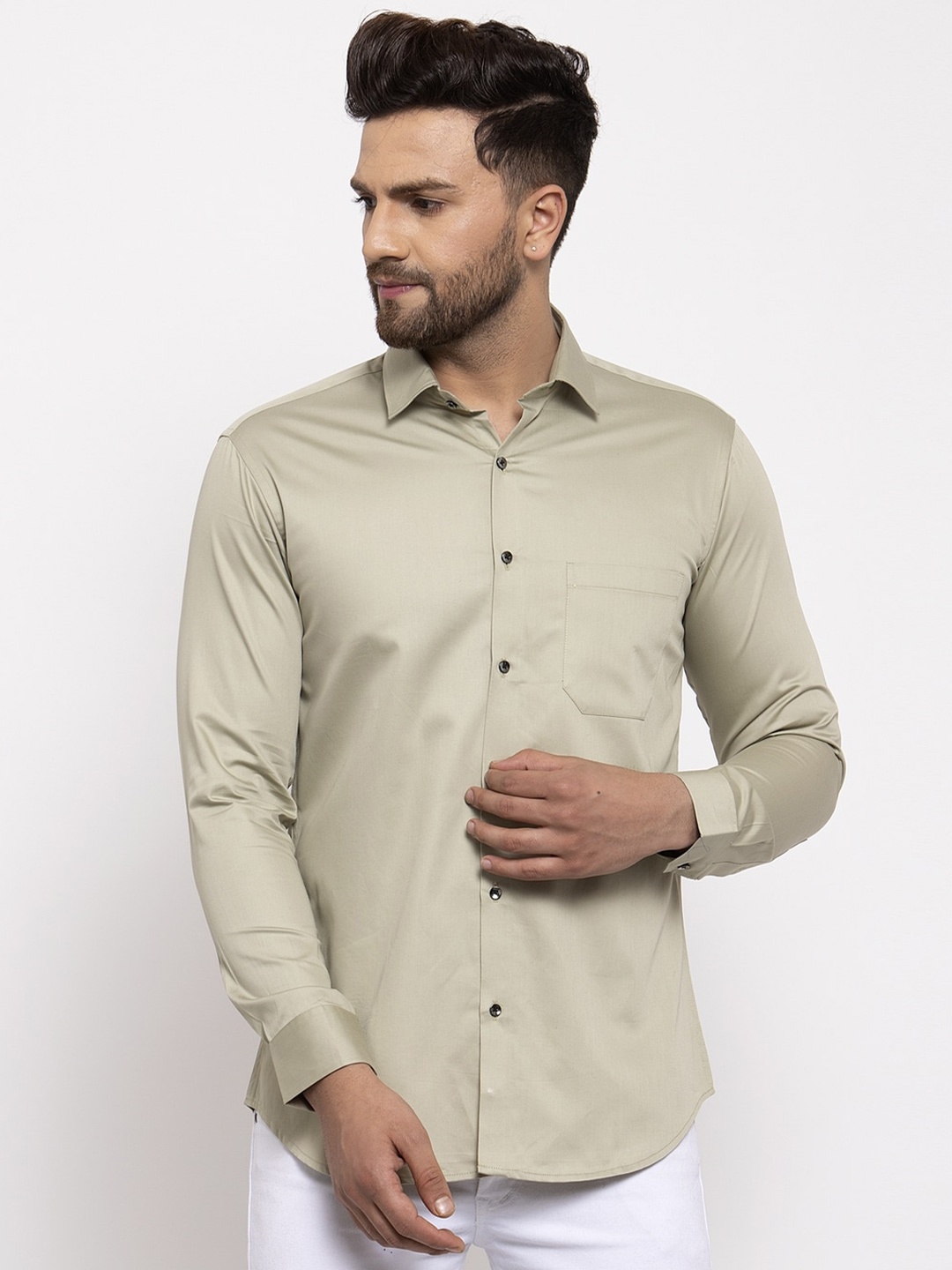 

JAINISH Men Grey Comfort Regular Fit Solid Cotton Casual Shirt
