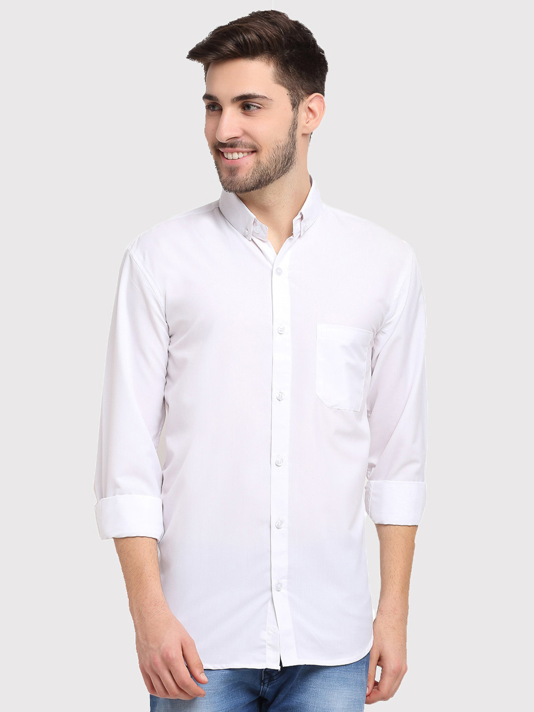 

JAINISH Men White Solid Cotton Comfort Casual Shirt