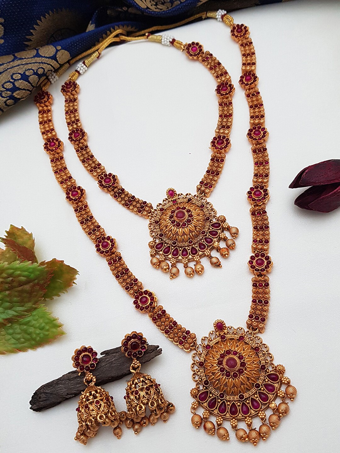 

GRIIHAM Gold-Plated & Pink AD Stone Studded Jewellery Set