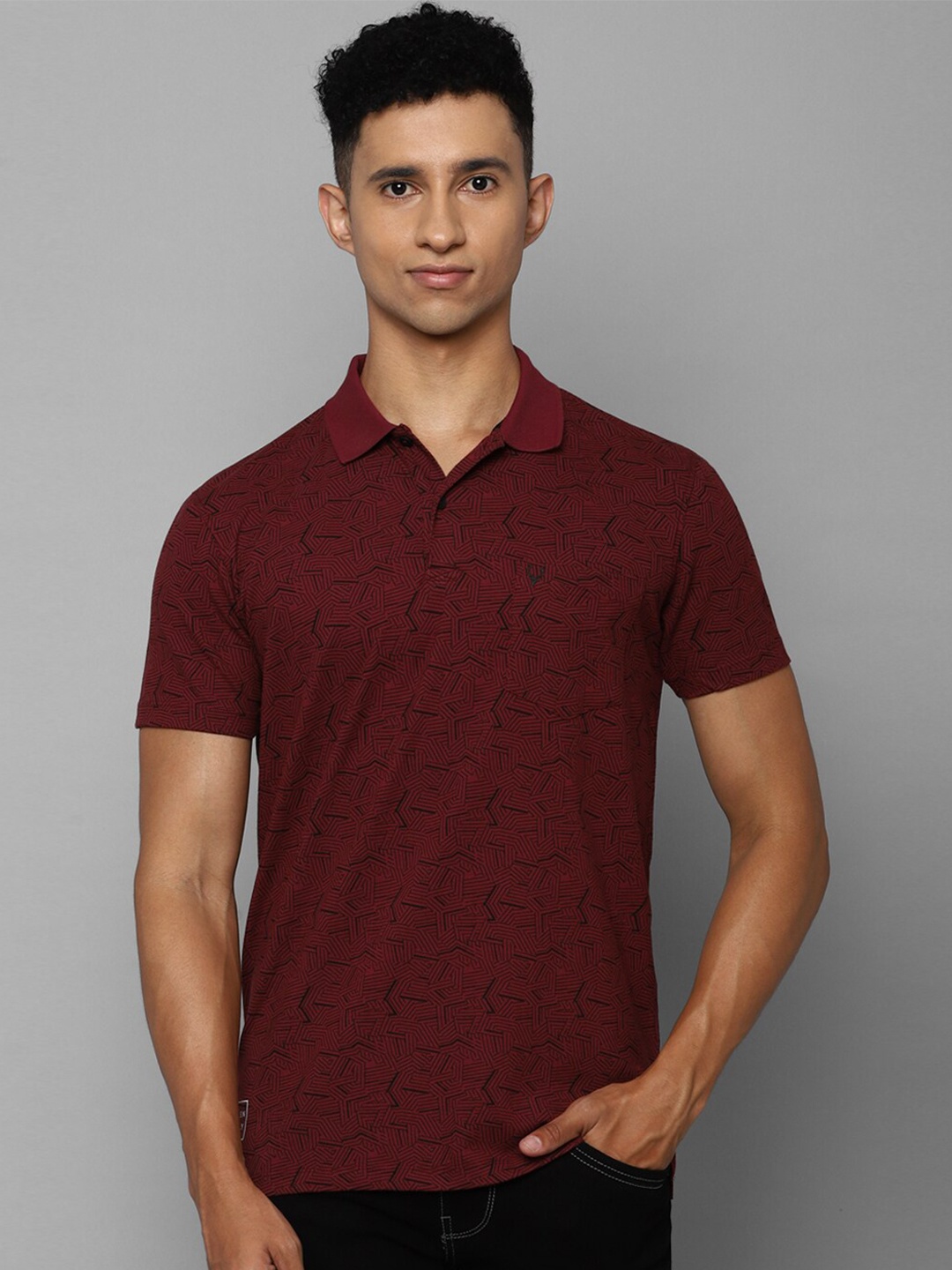 

Allen Solly Men Maroon & Black Printed Polo Collar Cotton T-shirt