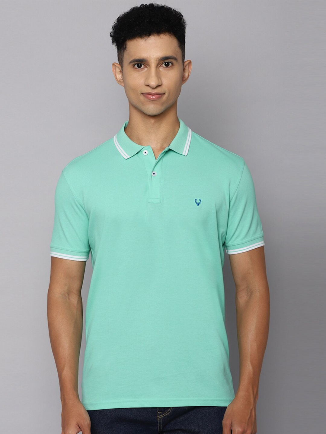 

Allen Solly Men Sea Green Pure Cotton Polo Collar T-shirt