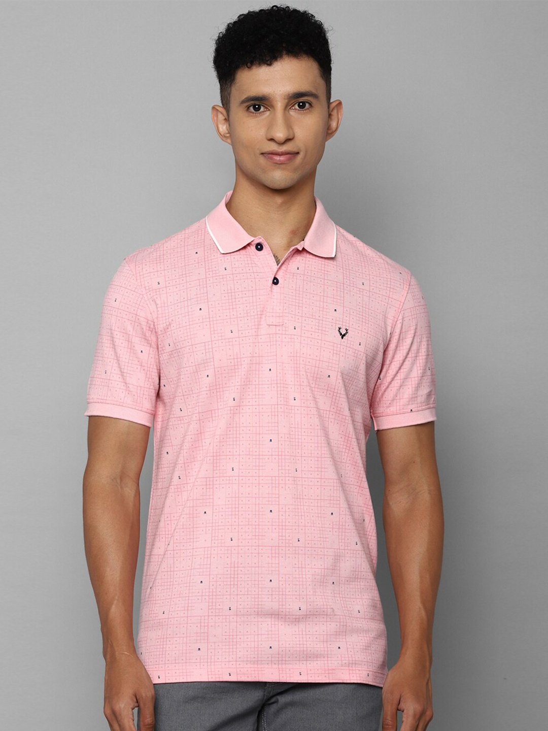 

Allen Solly Sport Men Pink Checked Cotton Polo Collar T-shirt