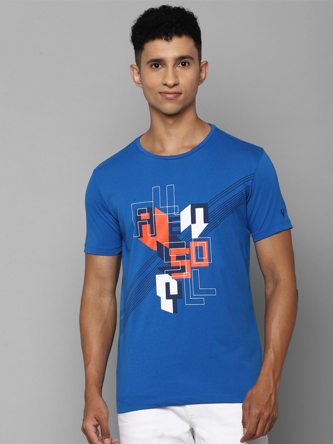 

Allen Solly Sport Men Blue & Orange Typography Printed Cotton T-shirt