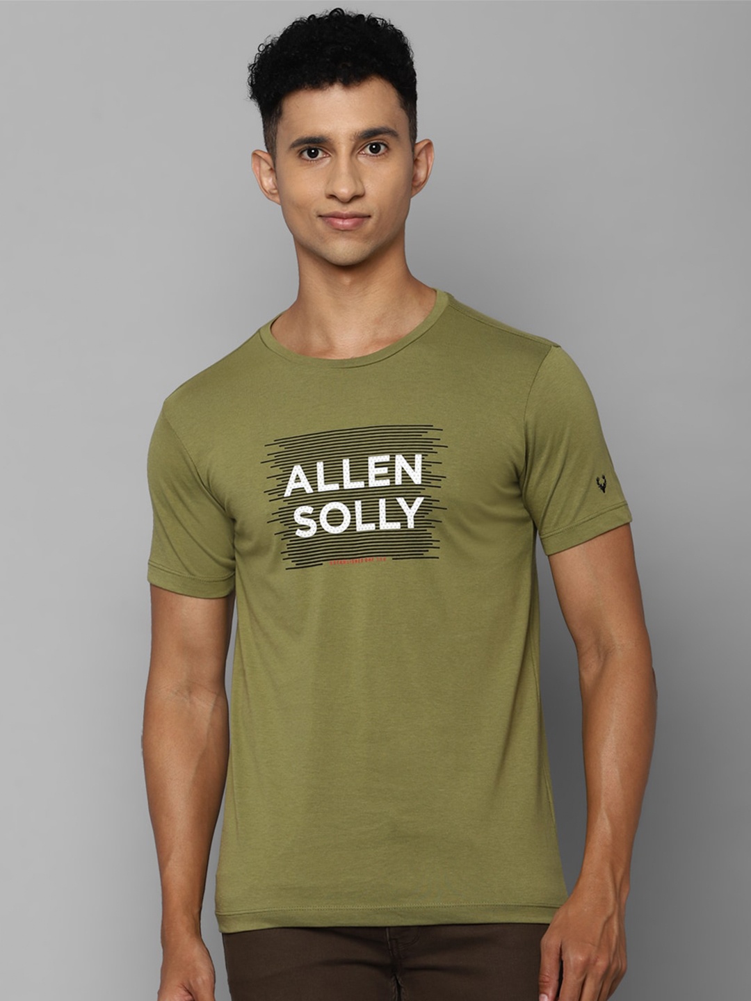 

Allen Solly Sport Men Olive Green Typography Printed Pure Cotton T-shirt