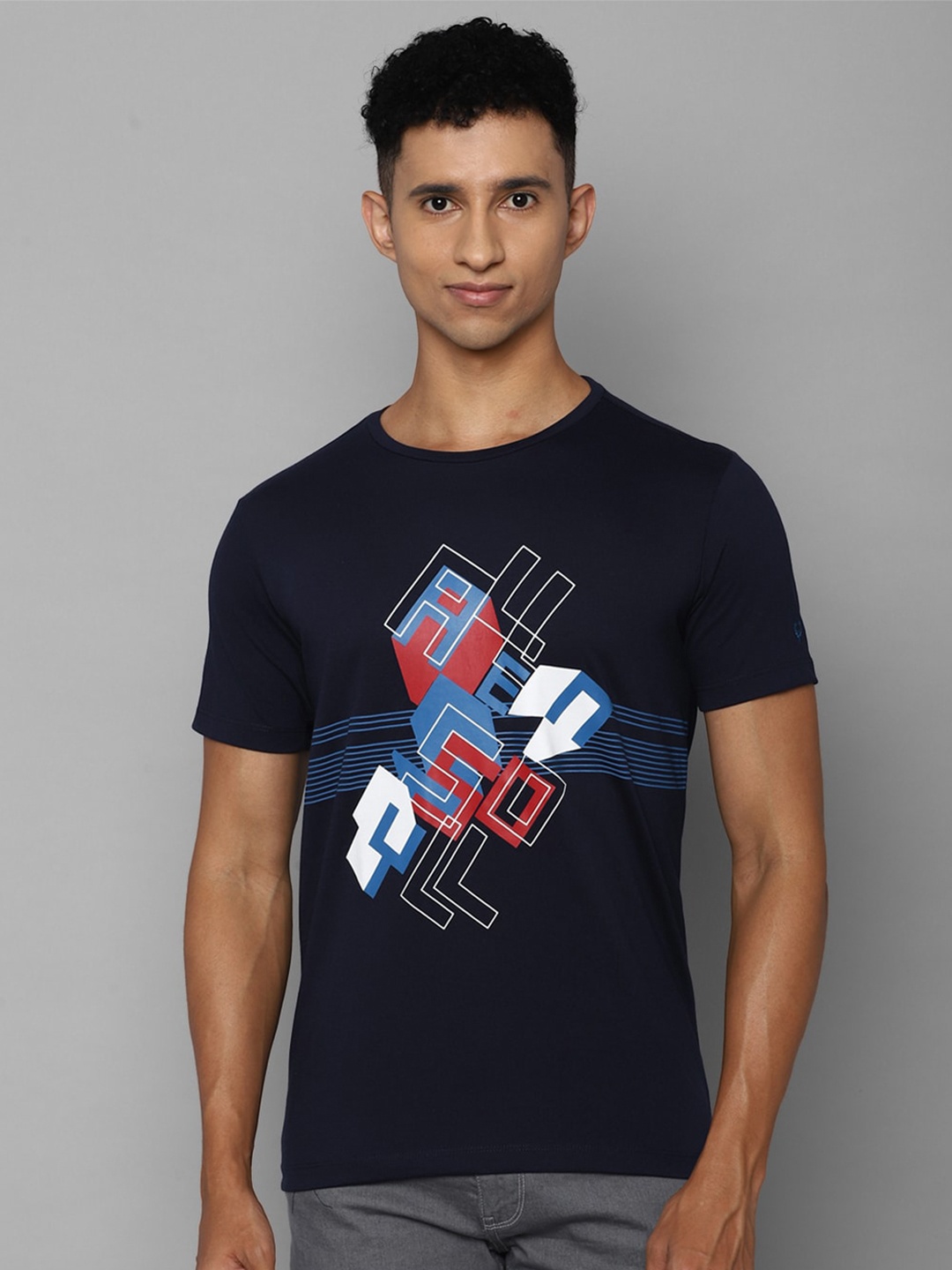 Allen Solly Sport Men Navy Blue Printed Cotton T-shirt