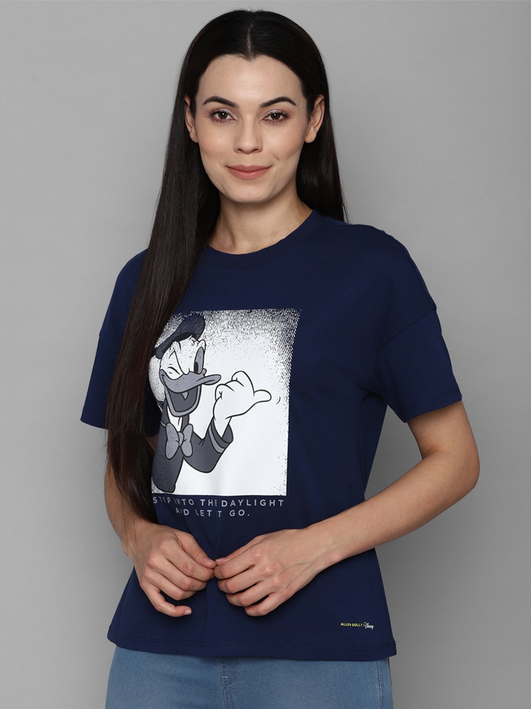 

Allen Solly Woman Navy Blue Mickey Mouse Printed Cotton T-shirt