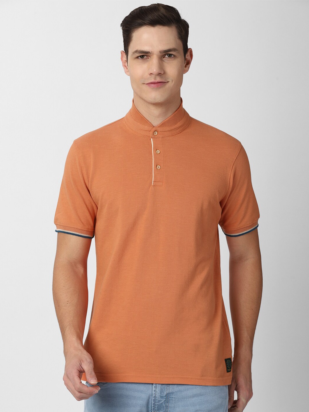 

Peter England Casuals Men Orange Henley Neck Slim Fit T-shirt