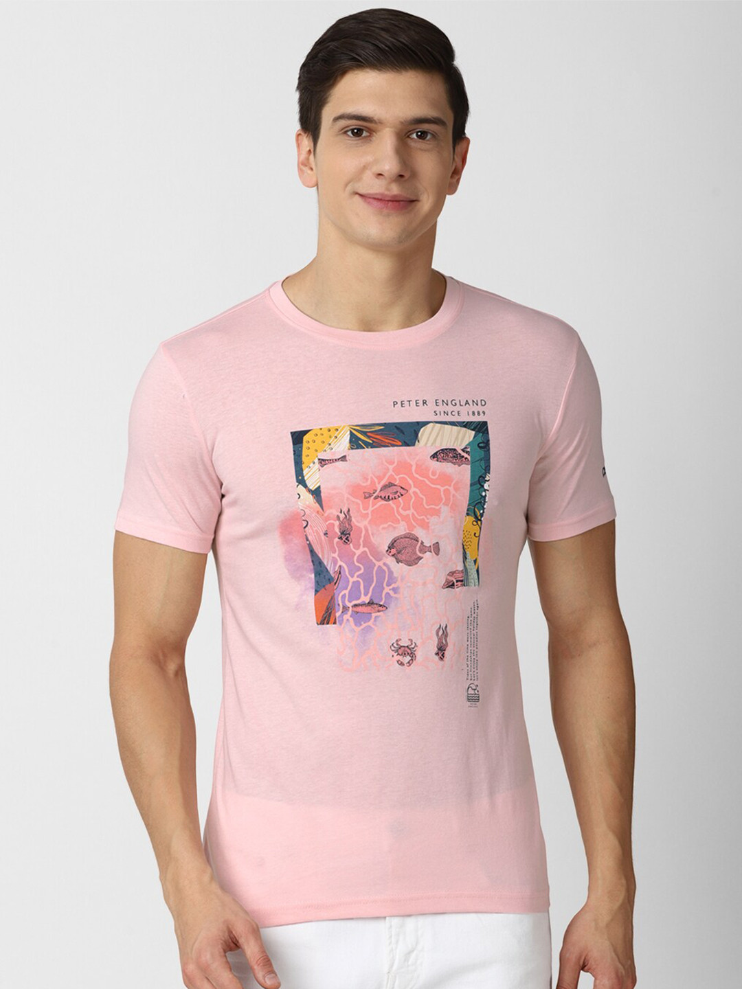 

Peter England Casuals Men Pink Printed Slim Fit T-shirt