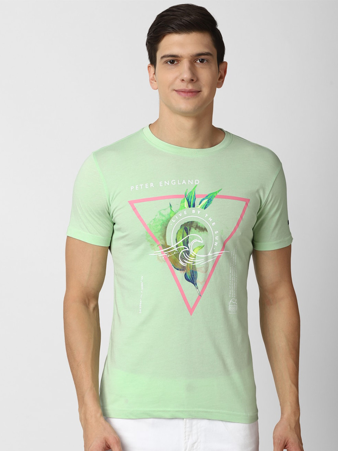 

Peter England Casuals Men Green Printed Slim Fit T-shirt
