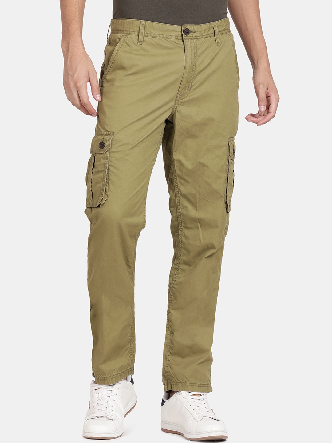 

t-base Men Olive Green Easy Wash Cargos Trousers