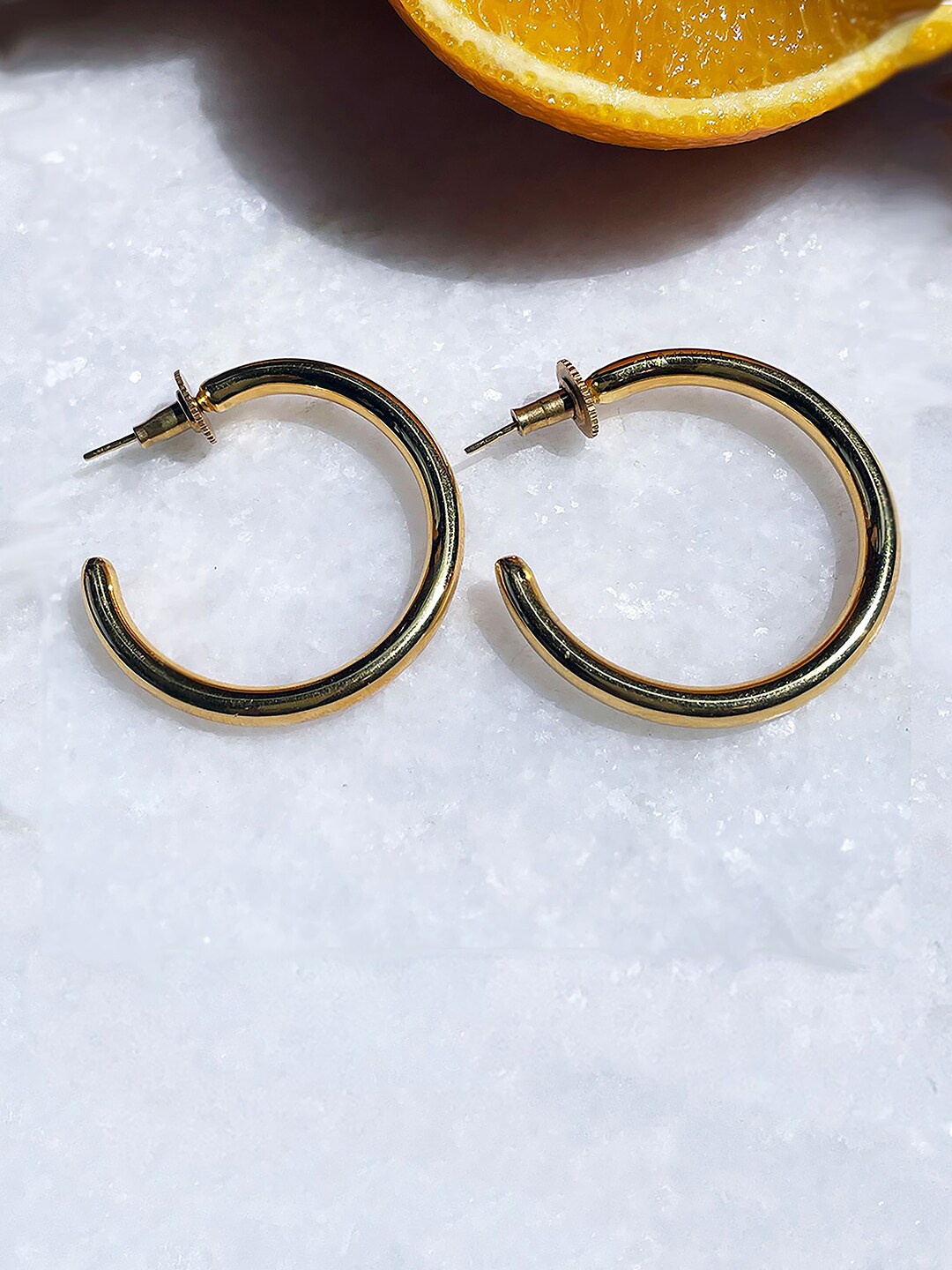 

MNSH Gold Plated & Black Solid Half Hoop Earrings