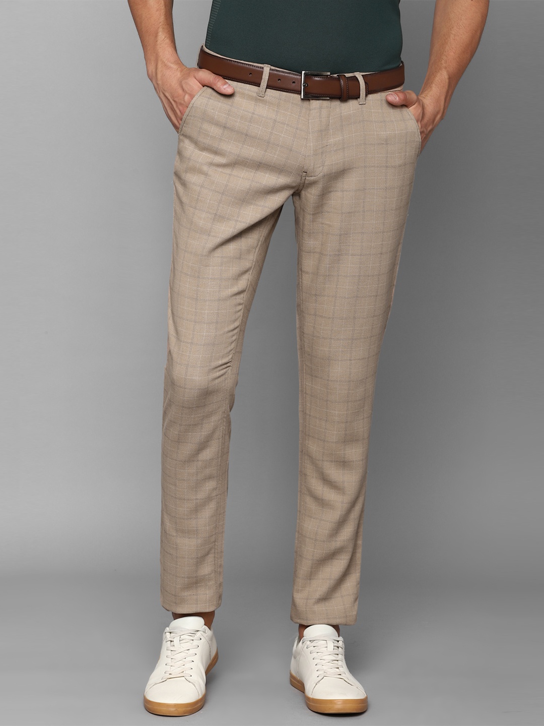 

Louis Philippe Sport Men Beige Checked Cotton Slim Fit Trousers