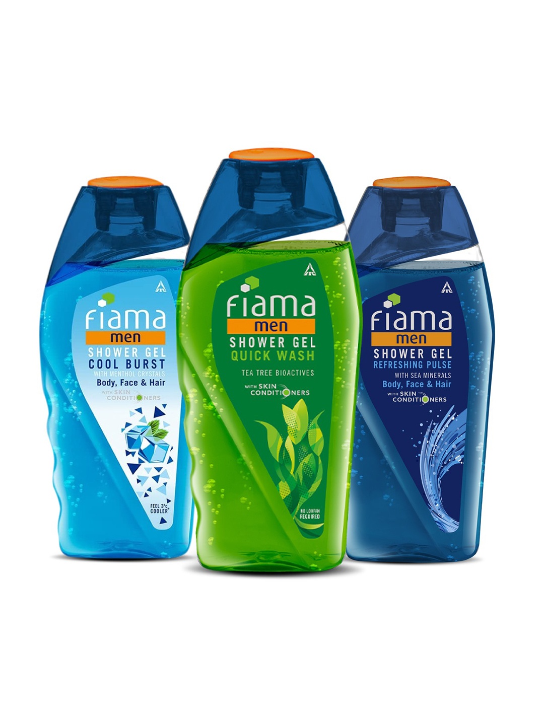 

Fiama Men Set of 3 Shower Gels - Refreshing Pulse, Quick Wash & Cool Burst - 250 ml Each, Blue