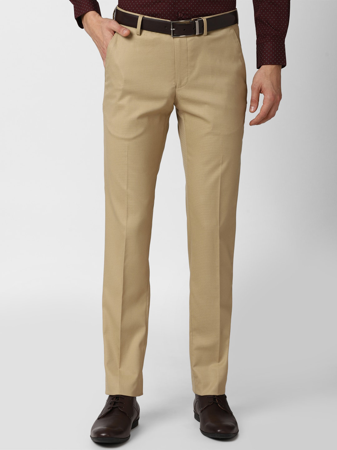 

Peter England Men Khaki Slim Fit Formal Trousers
