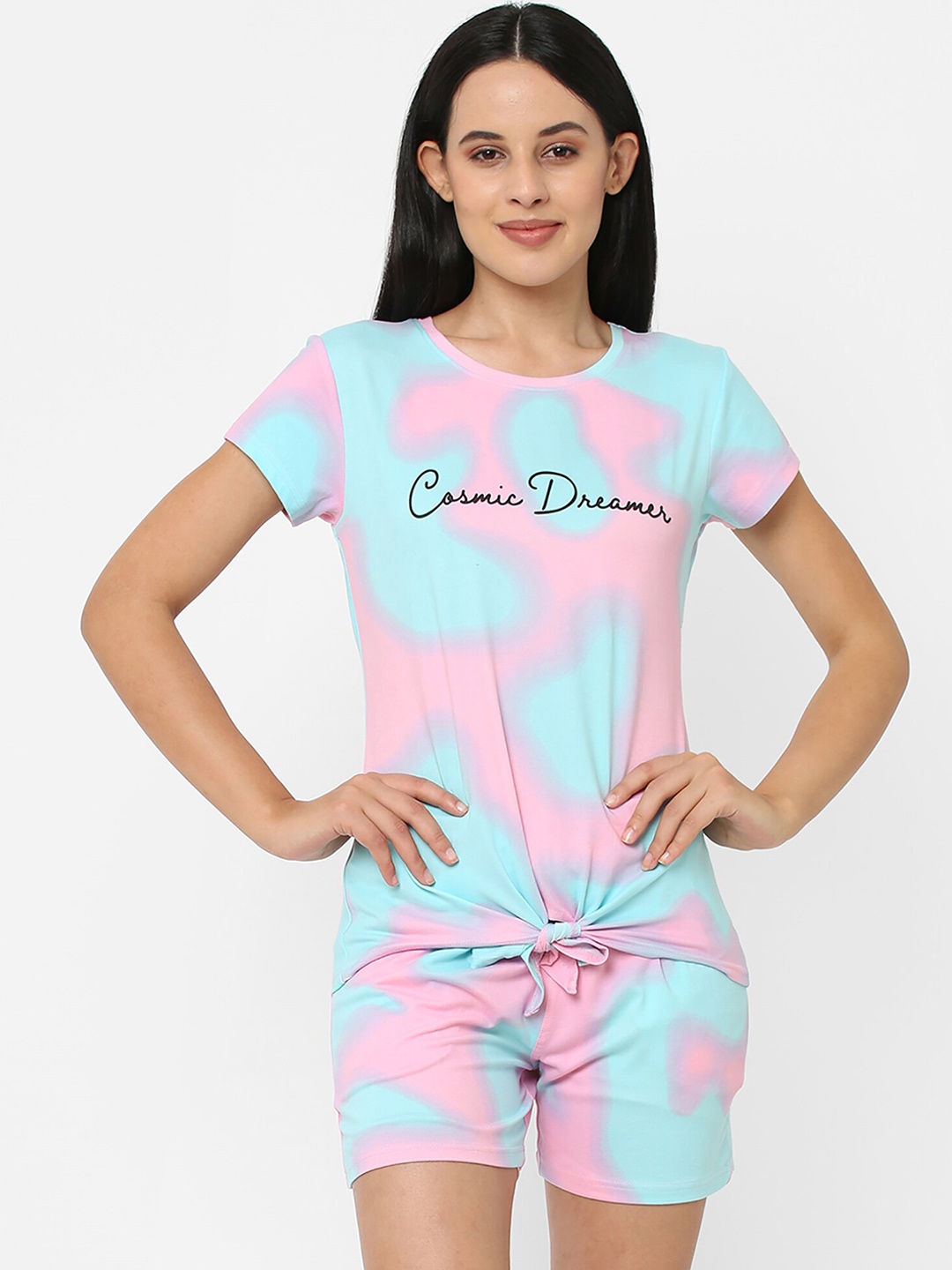 

Sweet Dreams Women Blue & Pink Printed Night Suit
