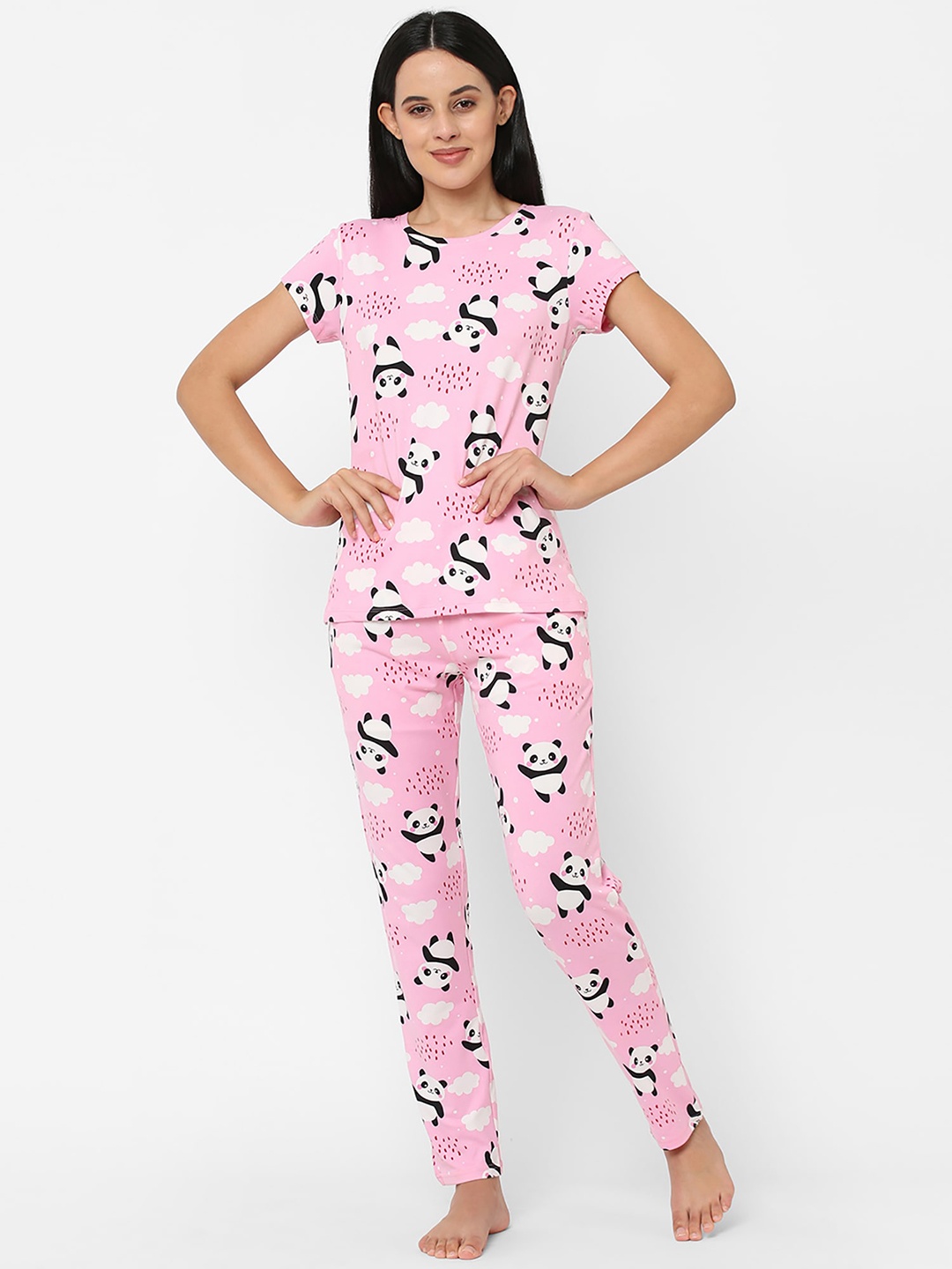 

Sweet Dreams Women Pink & White Printed Night Suit