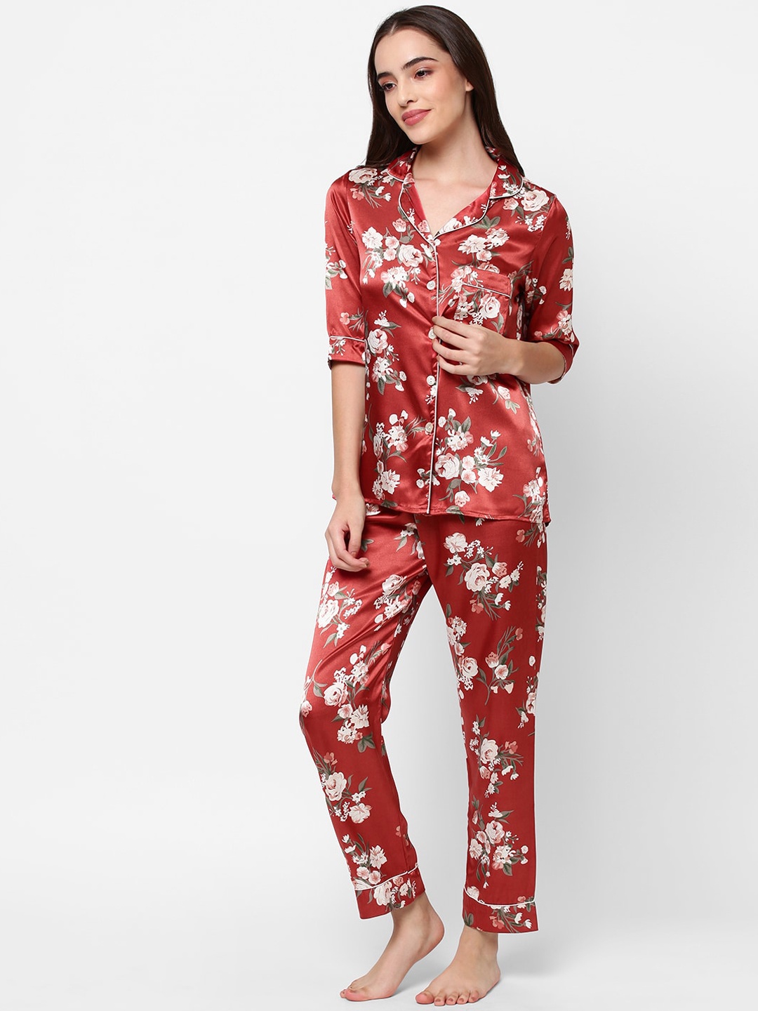 

Sweet Dreams Women Rust & White Floral Printed Night suit