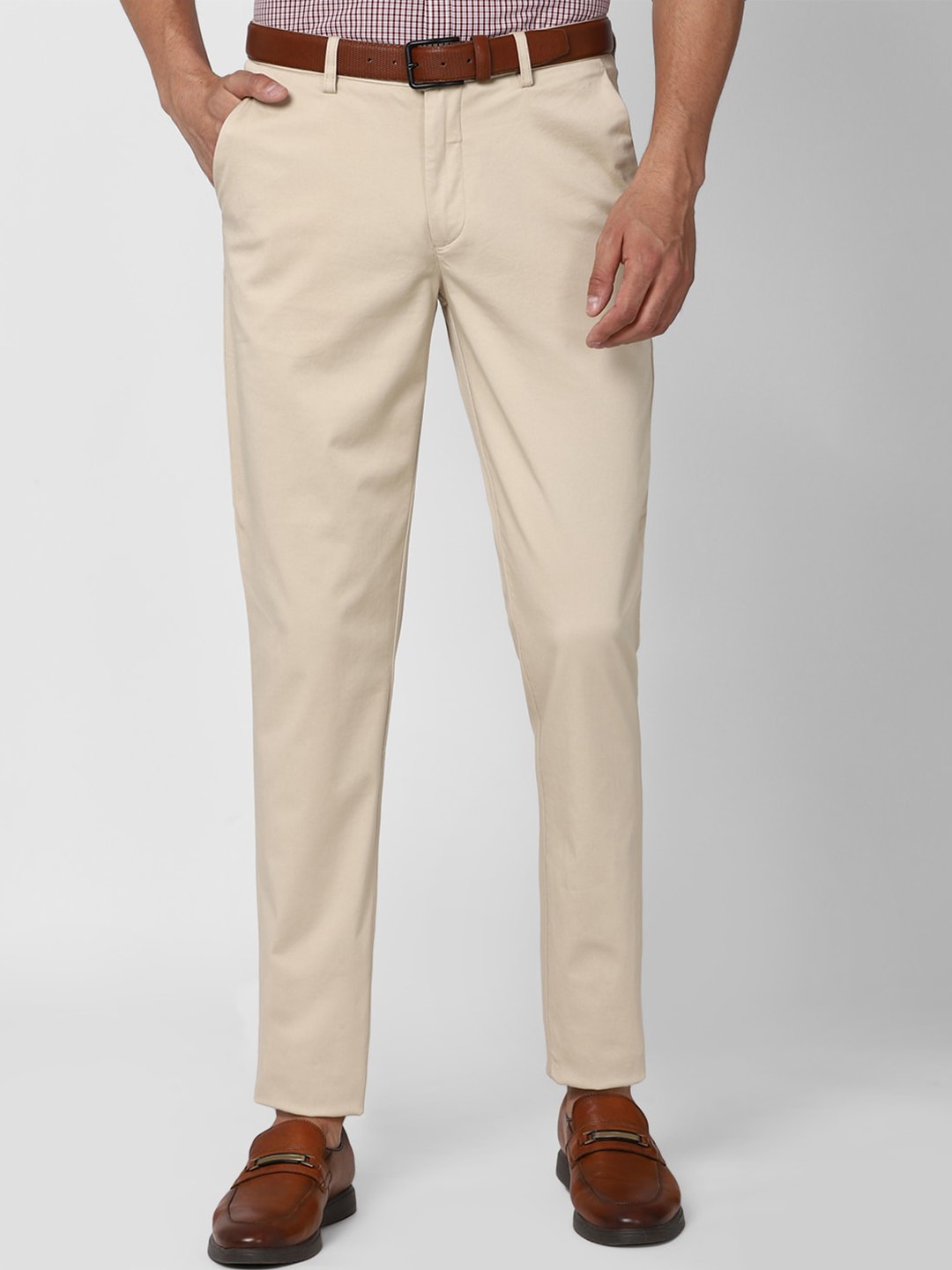 

Peter England Casuals Men Beige Textured Slim Fit Trousers