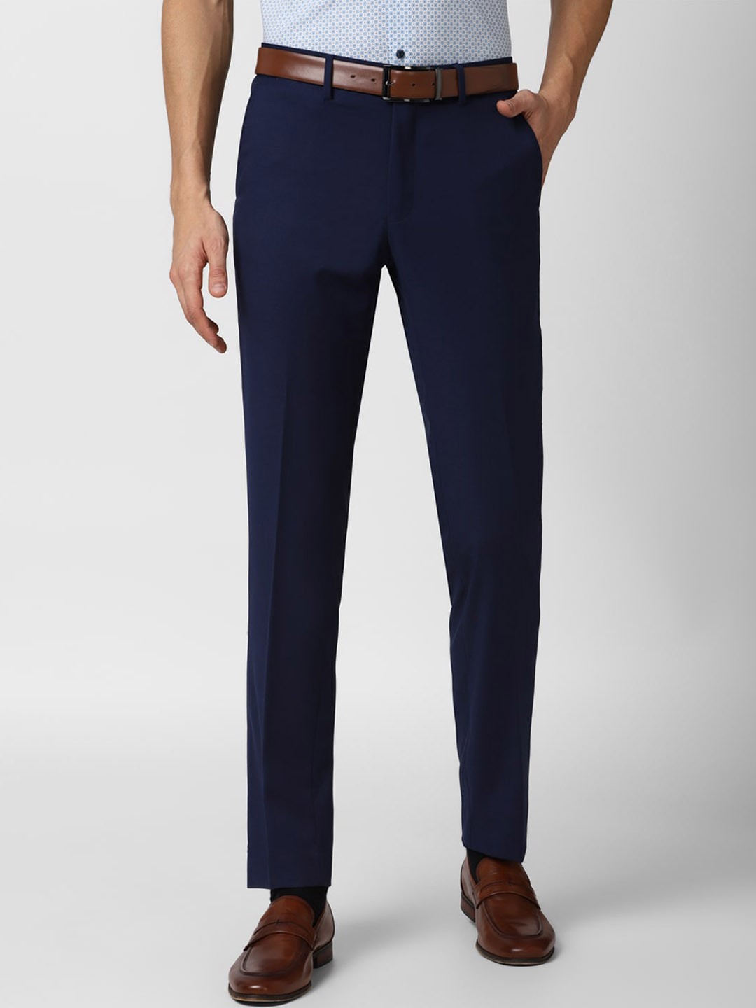 

Peter England Elite Men Navy Blue Slim Fit Trousers