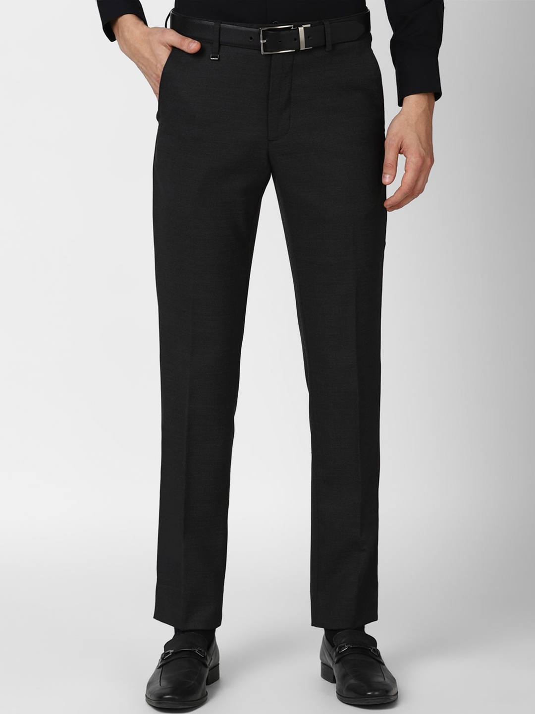 

Van Heusen Men Black Textured Slim Fit Trousers