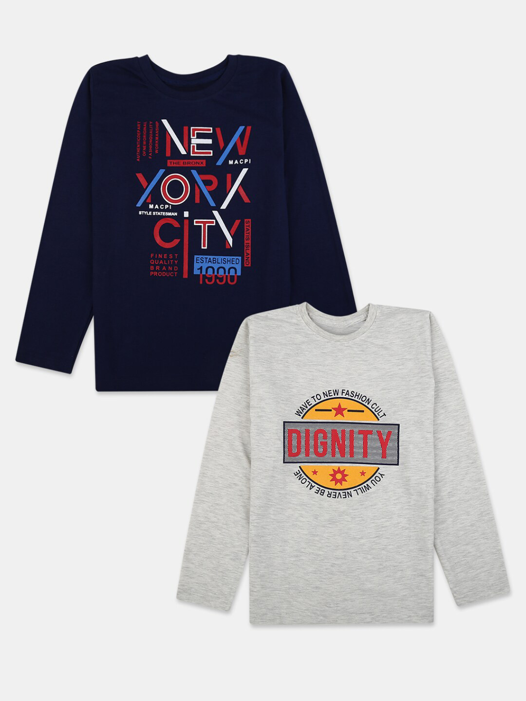 

V-Mart Boys Set Of 2 Navy Blue & Grey Printed T-shirt
