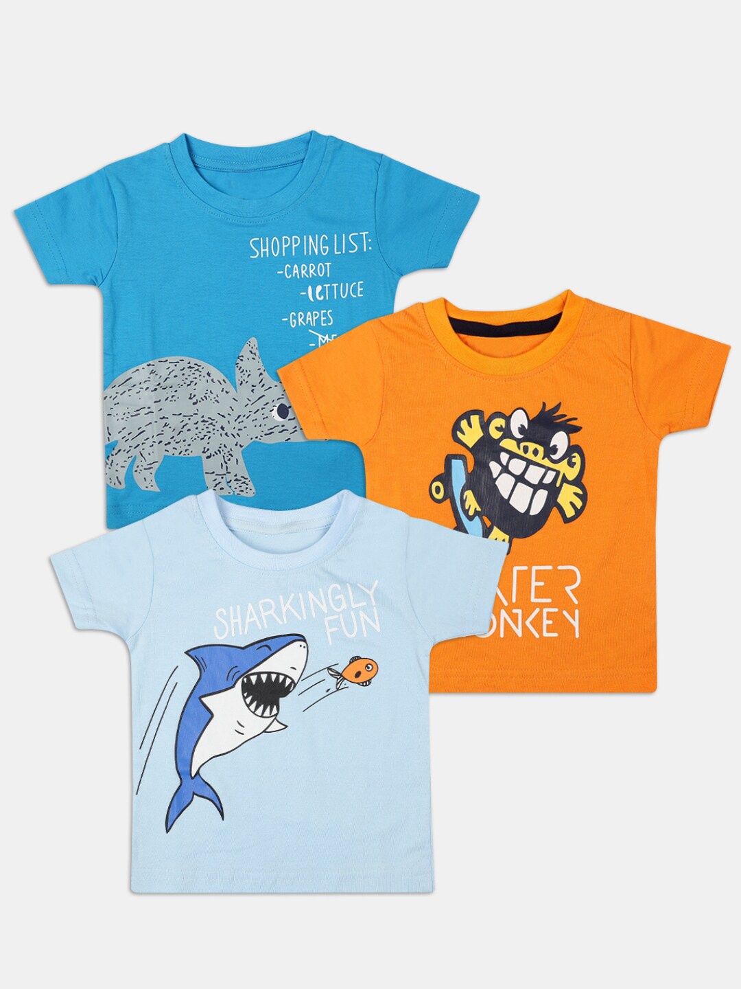 

V-Mart Kids Blue & Orange Pack Of 3 Printed T-shirt