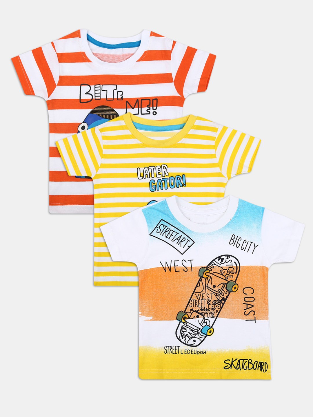 

V-Mart Kids Orange & Yellow Pack of 3 Striped T-shirt