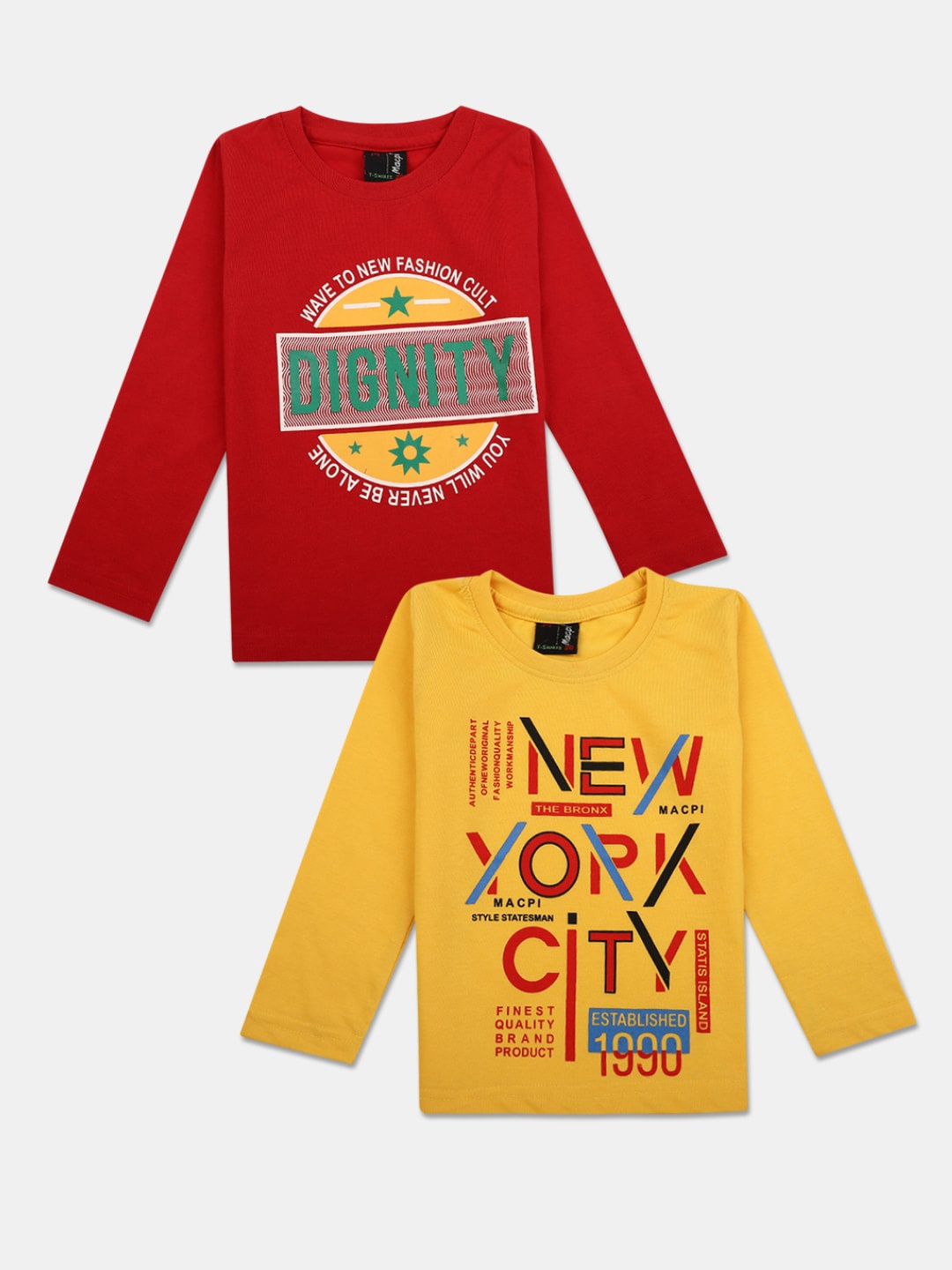 

V-Mart Boys Set Of 2 Red & Yellow Typography Printed T-shirt