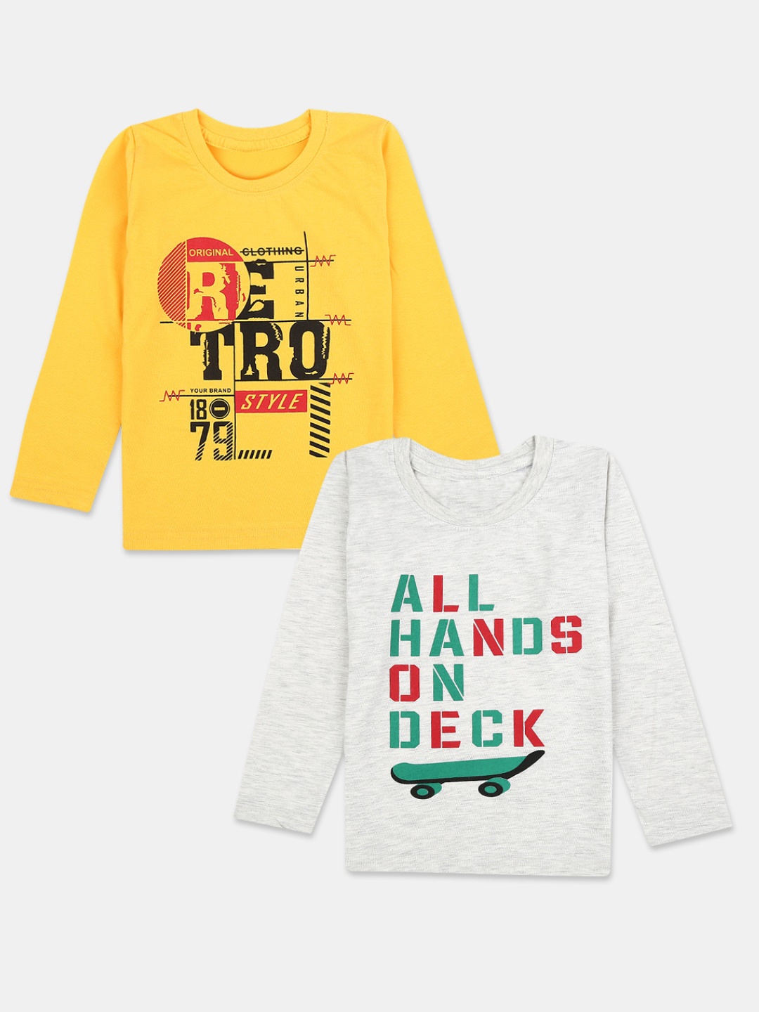 

V-Mart Boys Yellow & Grey Typography Printed T-shirt Pack Of 2