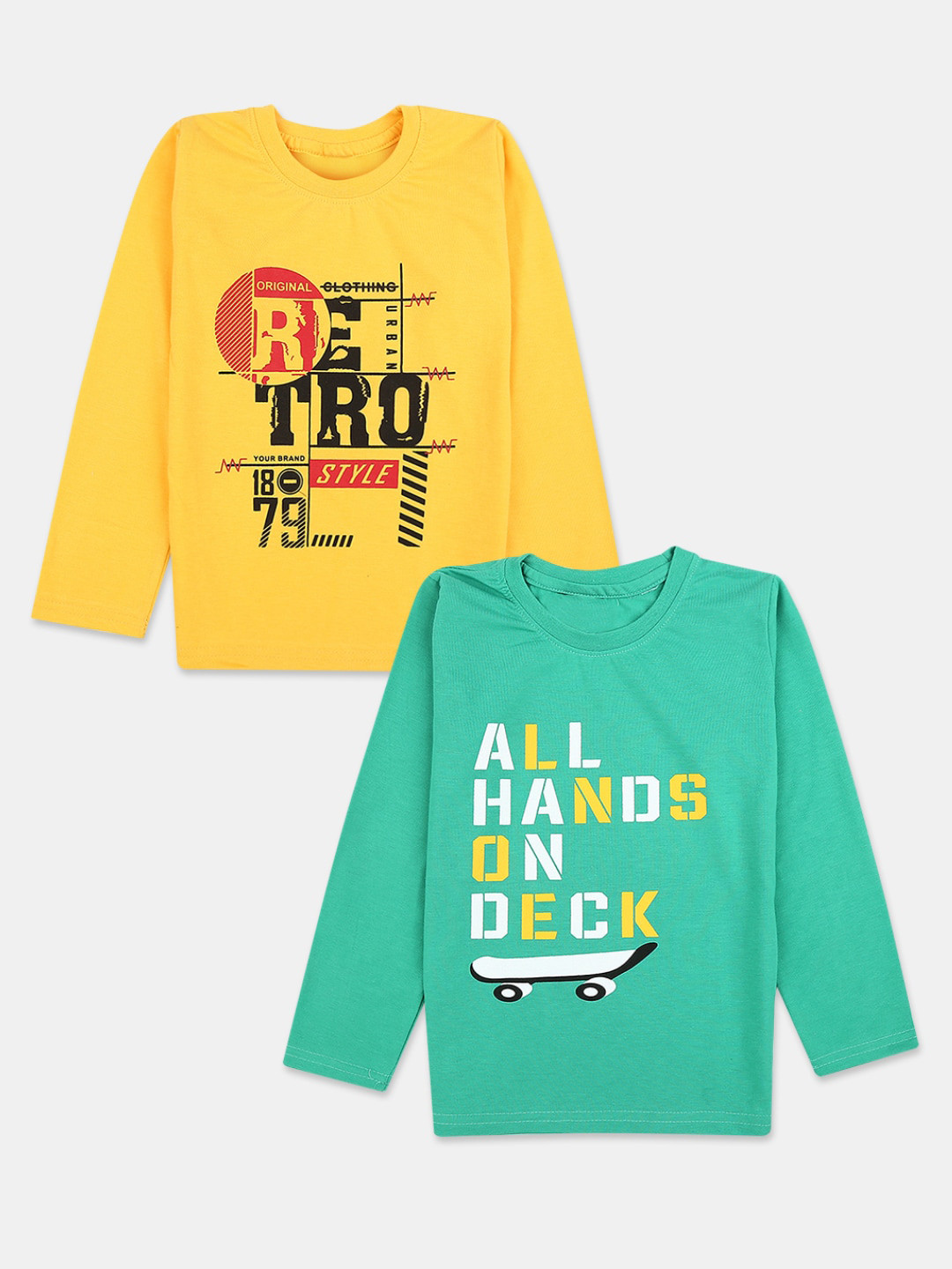 

V-Mart Boys Pack of 2 Typography Printed T-shirts, Yellow
