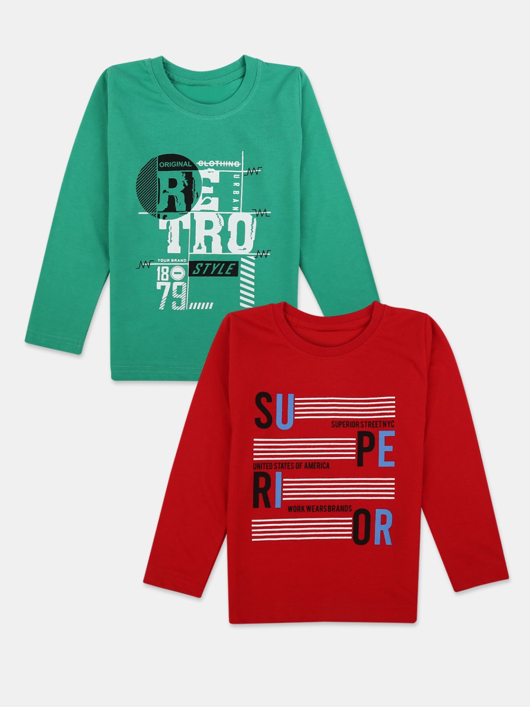 

V-Mart Boys Pack of 2 Green & Red Typography Printed Cotton T-shirts