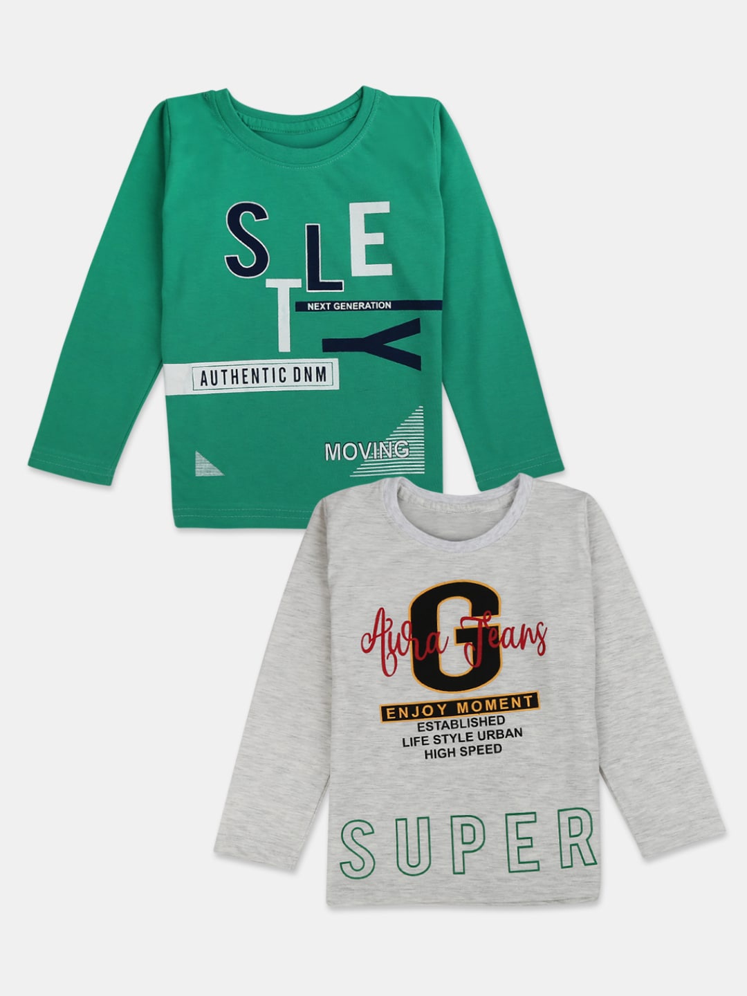 

V-Mart Boys Pack of 2 Green & Grey Typography Printed T-shirts