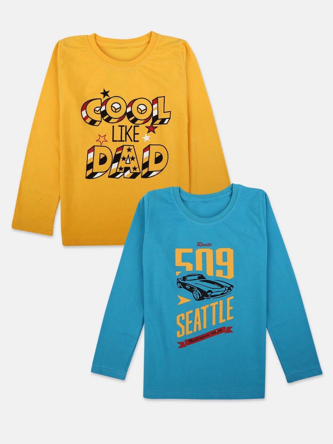 

V-Mart Boys Yellow & Blue Pack of 2 Typography Printed T-shirt