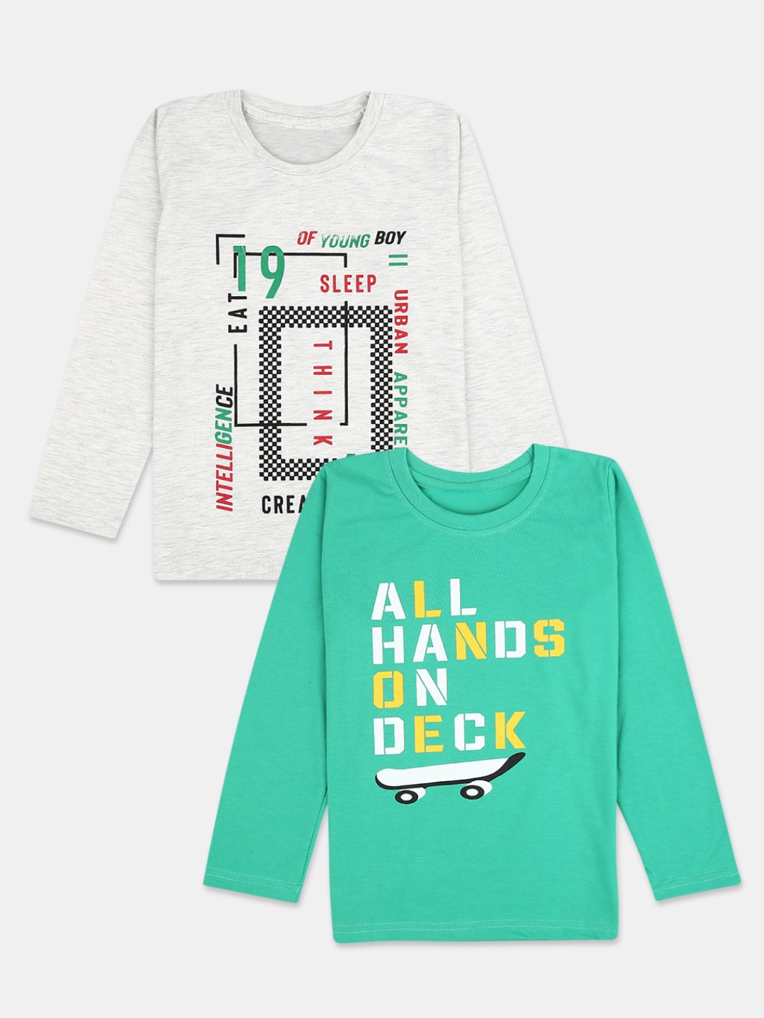 

V-Mart Boys Pack of 2 Typography Printed Cotton T-shirts, Beige